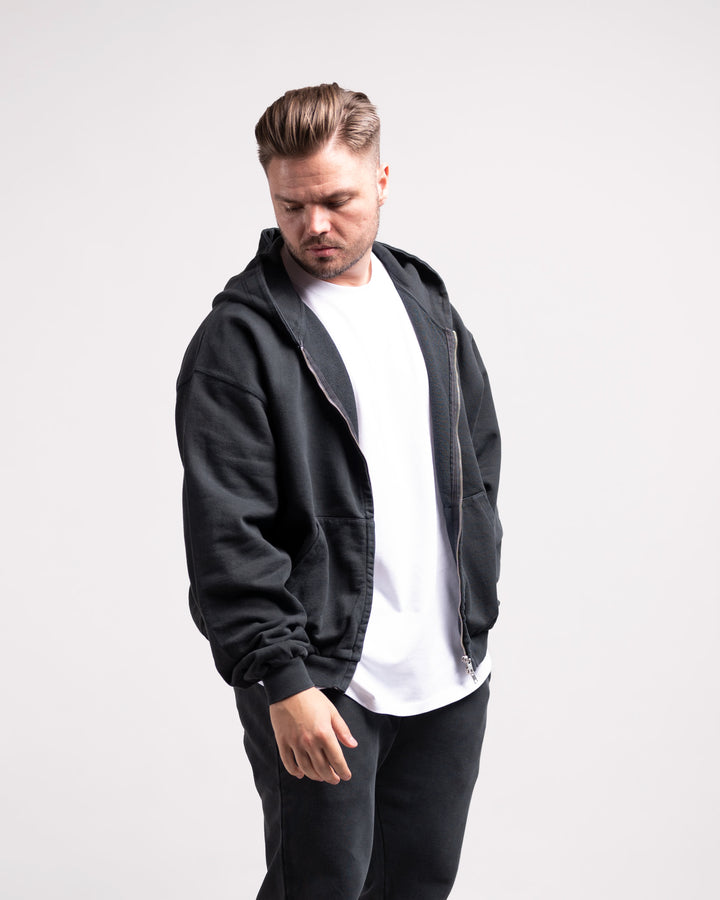 Oversized Zipped Hoodie (Vintage Black) - HQ Basics