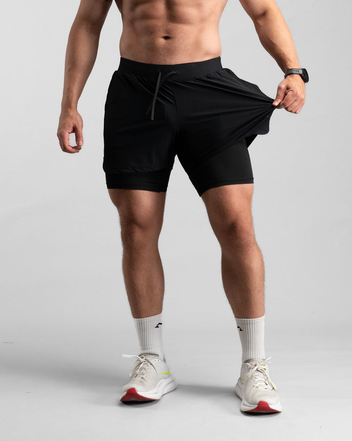 Elite Performance 2in1 Shorts (Black/Grey) - Athletic Aesthetics