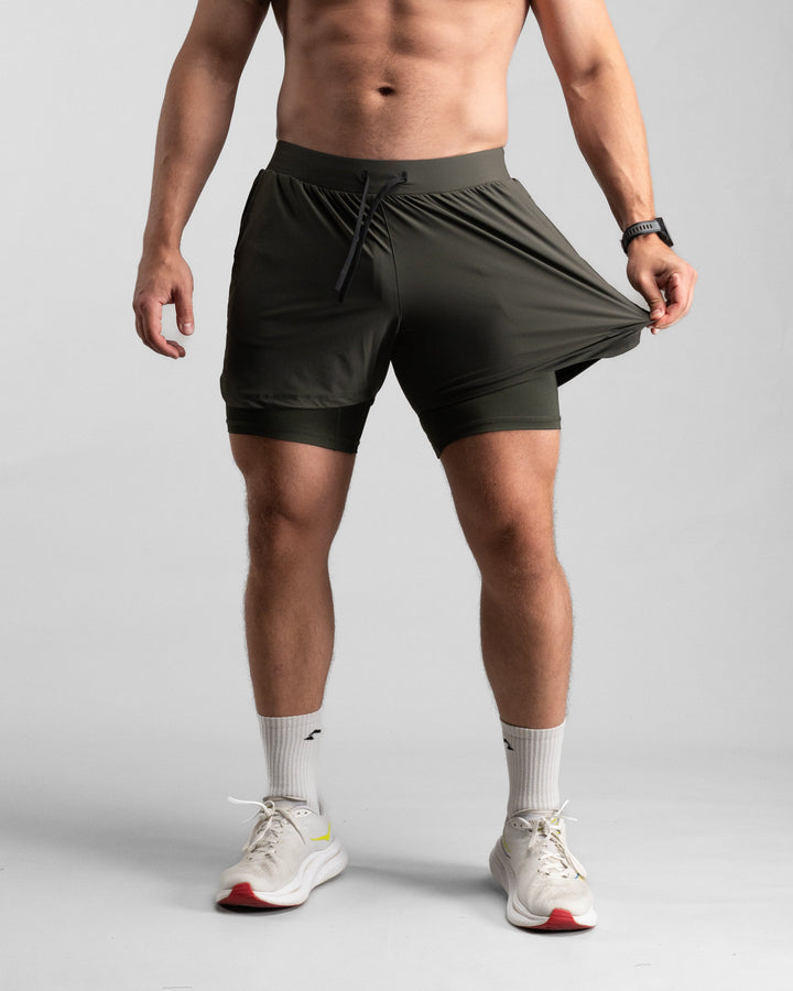 Elite Performance 2in1 Shorts (Tactical Olive) - Athletic Aesthetics