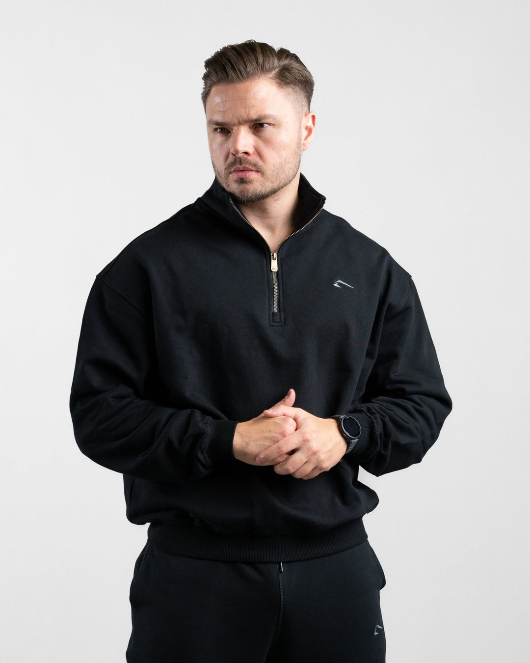 Essential Oversize Half Zip (Black) - Athletic Aesthetics