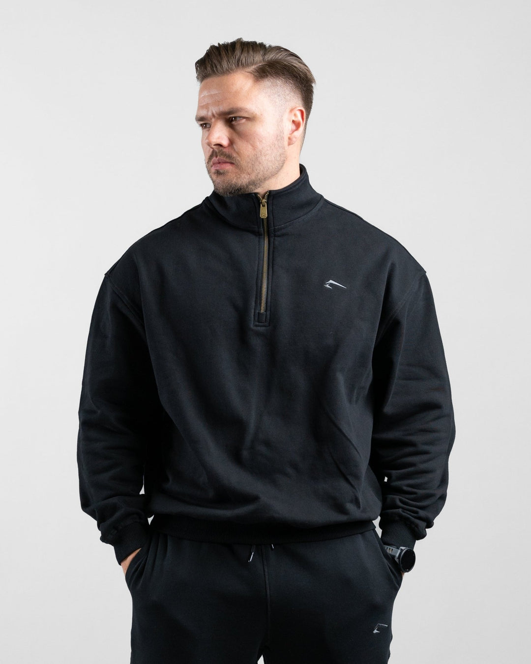 Essential Oversize Half Zip (Black) - Athletic Aesthetics