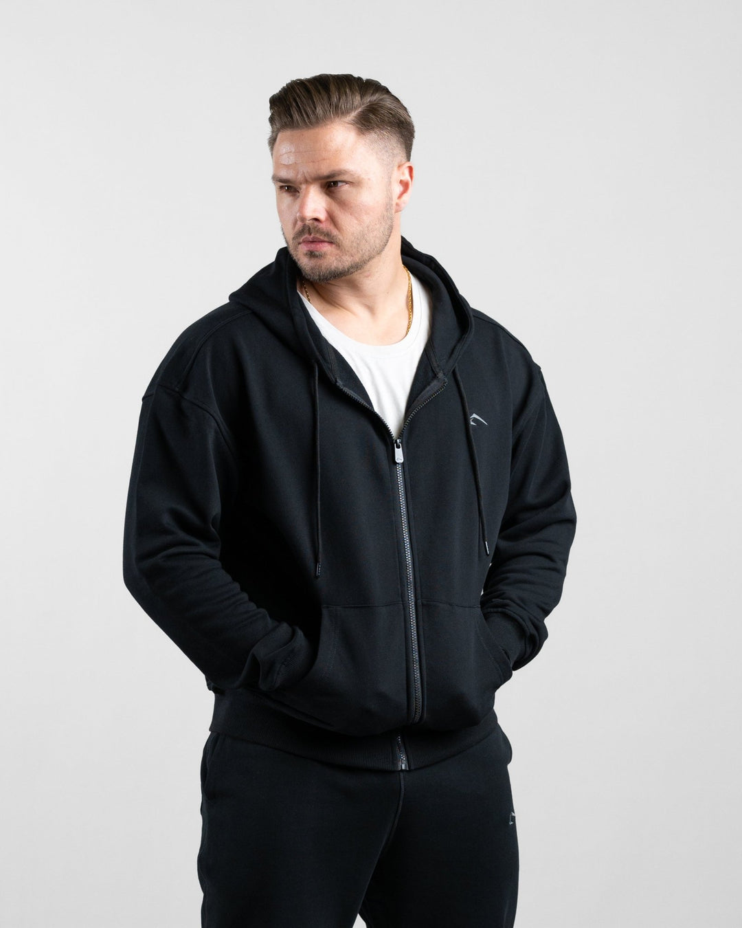 Essential Oversize Zip Hoodie (Black) - Athletic Aesthetics