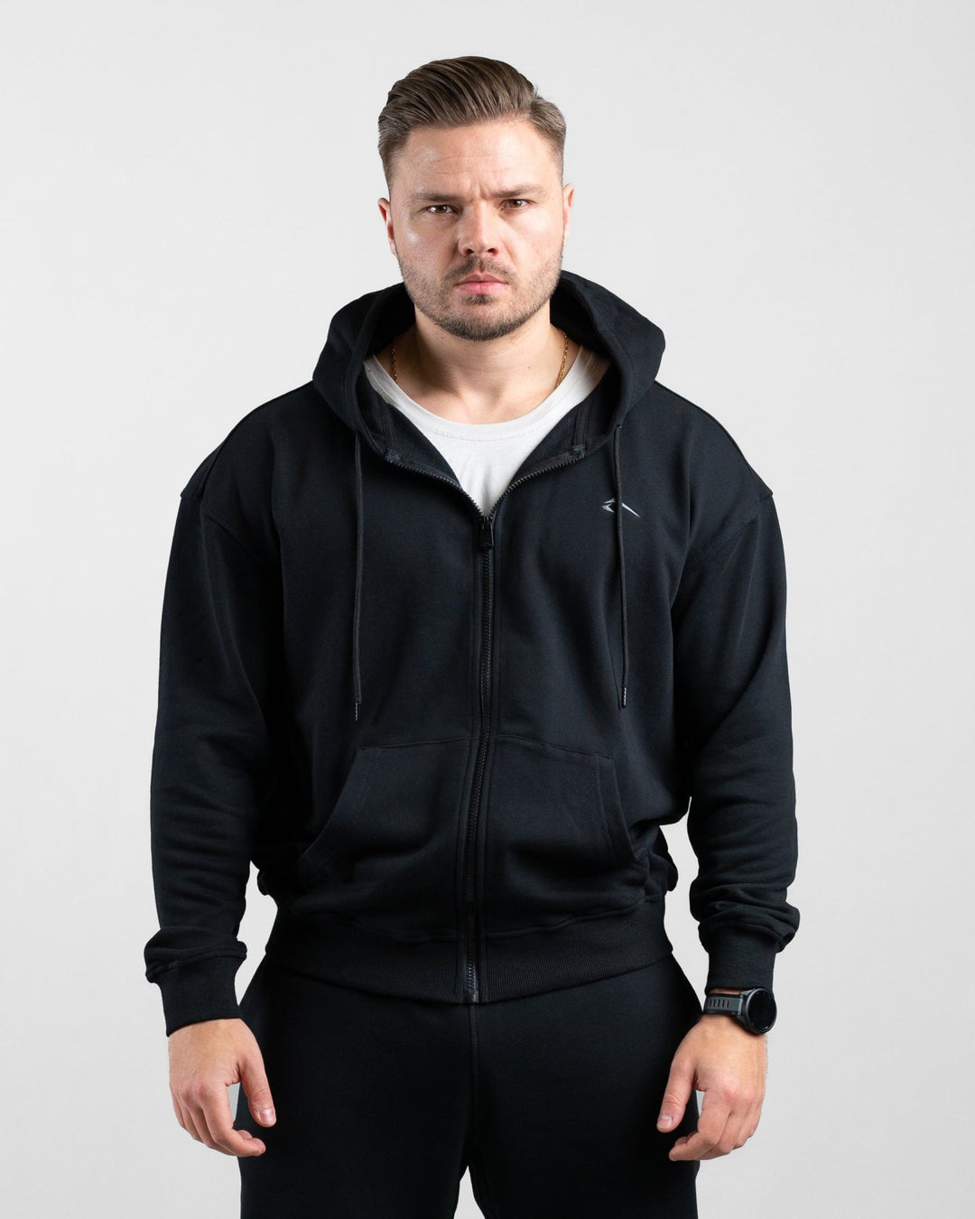 Essential Oversize Zip Hoodie (Black) - Athletic Aesthetics