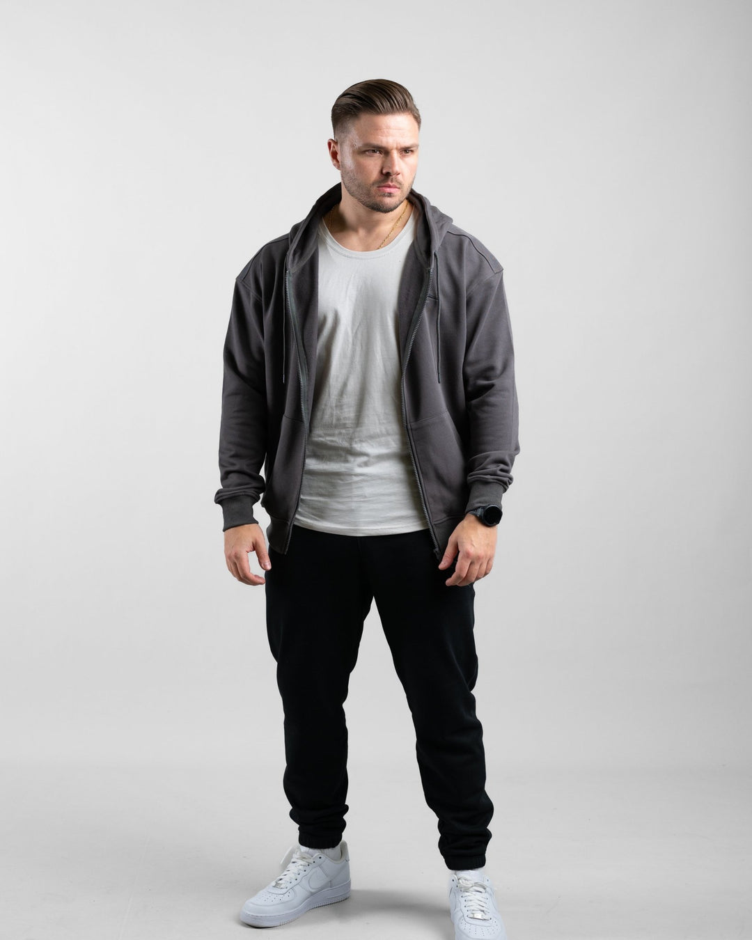 Essential Oversize Zip Hoodie (Olive) - Athletic Aesthetics