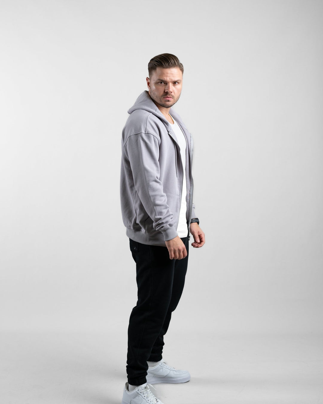 Essential Oversize Zip Hoodie (Stone) - Athletic Aesthetics