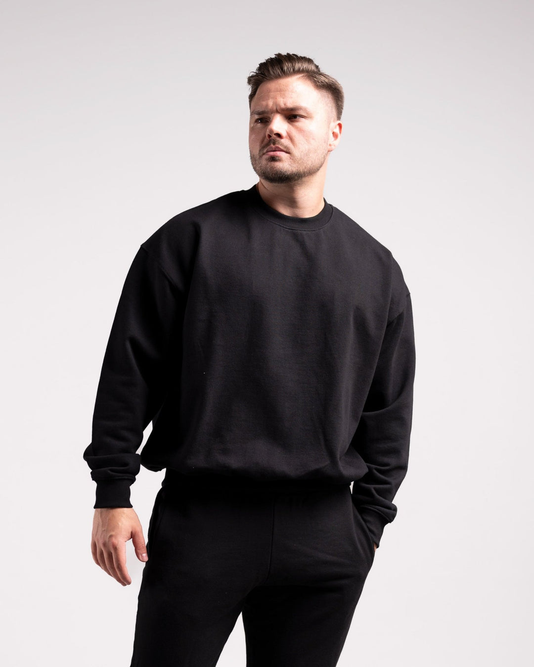 Oversized Crewneck Sweater (Black) - HQ Basics - Athletic Aesthetics