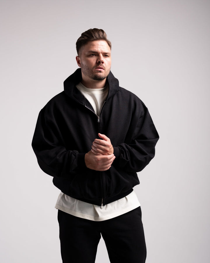 Oversized Zipped Hoodie (Black) - HQ Basics - Athletic Aesthetics