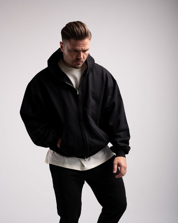 Oversized Zipped Hoodie (Black) - HQ Basics - Athletic Aesthetics