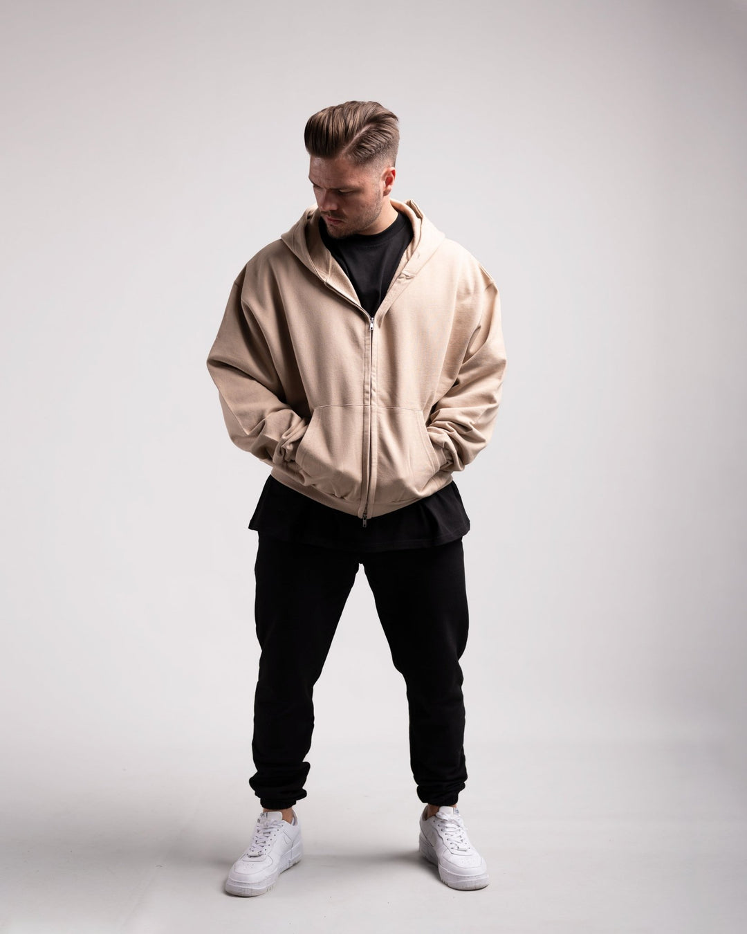 Oversized Zipped Hoodie (Caramel) - HQ Basics - Athletic Aesthetics