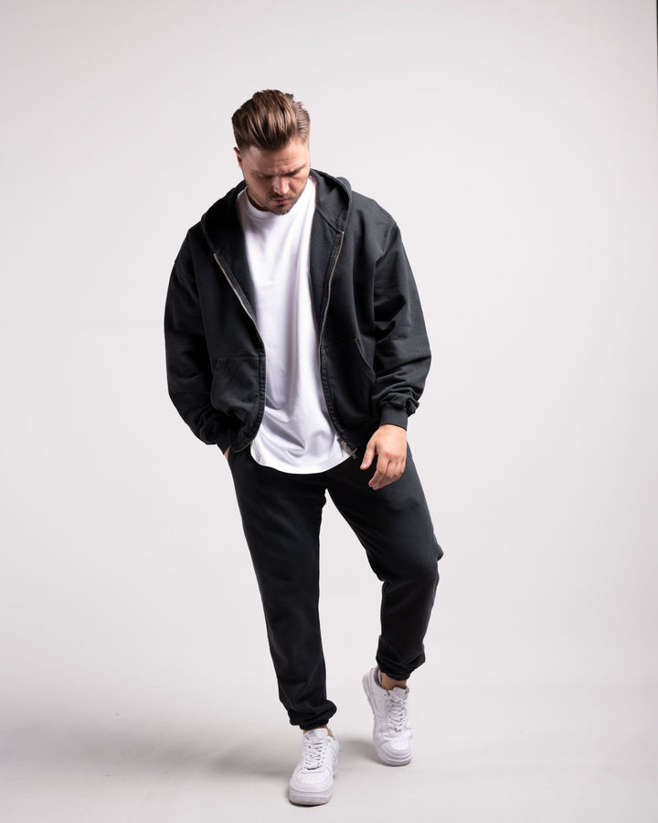 Oversized Zipped Hoodie (Vintage Black) - HQ Basics - Athletic Aesthetics