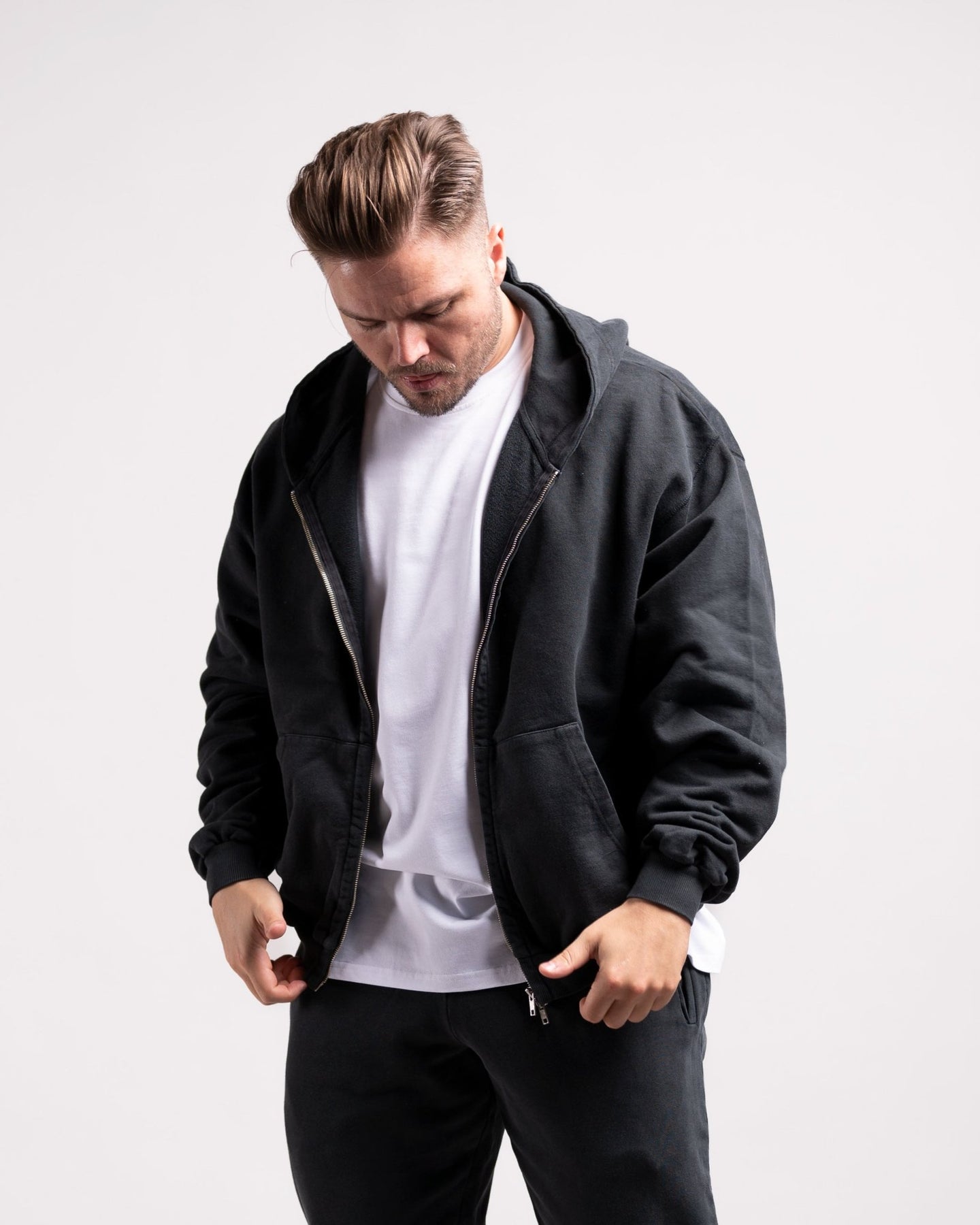 Oversized Zipped Hoodie Vintage Black HQ Basics